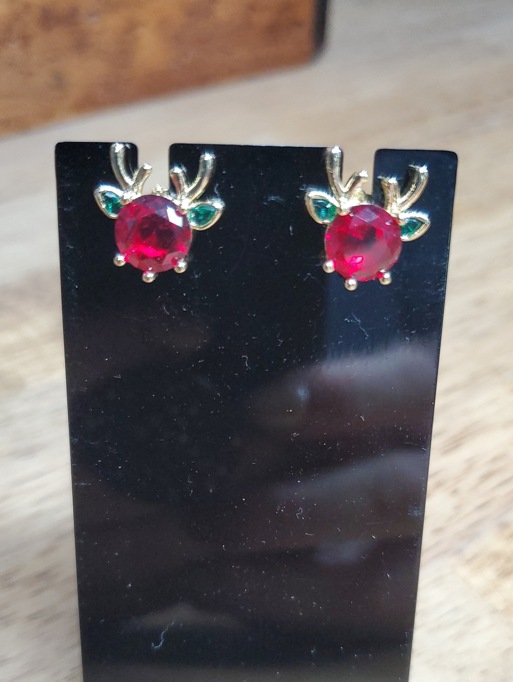 Gold Reindeer Stud Earrings with Red and Green Crystals - Women Jewelry
